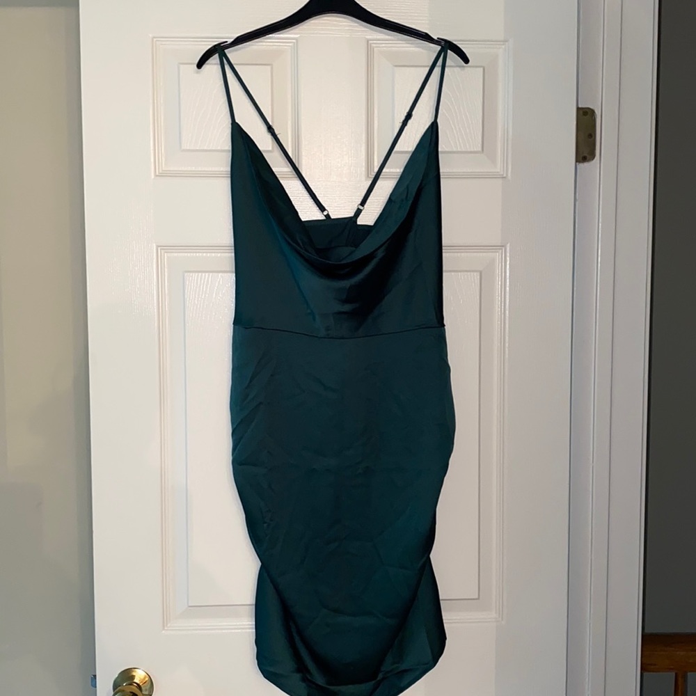Emerald Satin Cowl Neck Dress